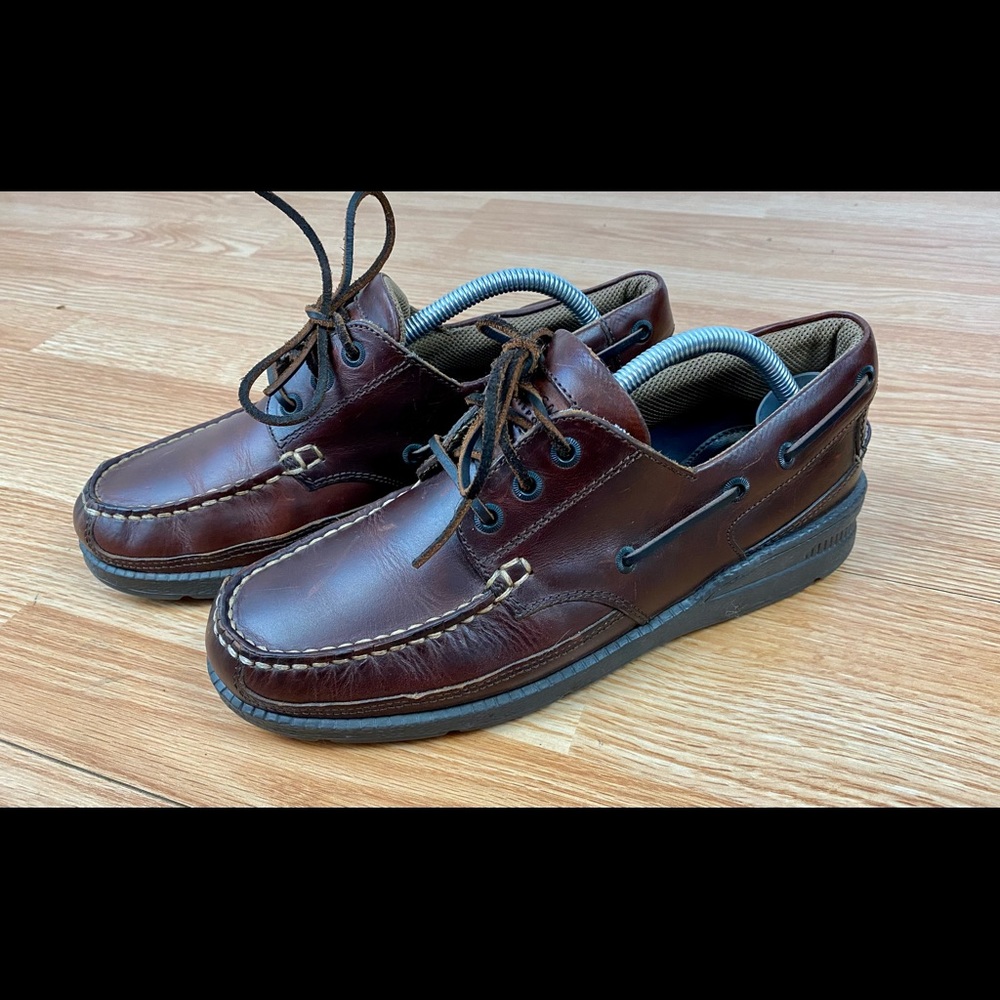JOHNSTON & MURPHY Dark Brown Leather 3 Eye Boat Shoes Mens Size 9M